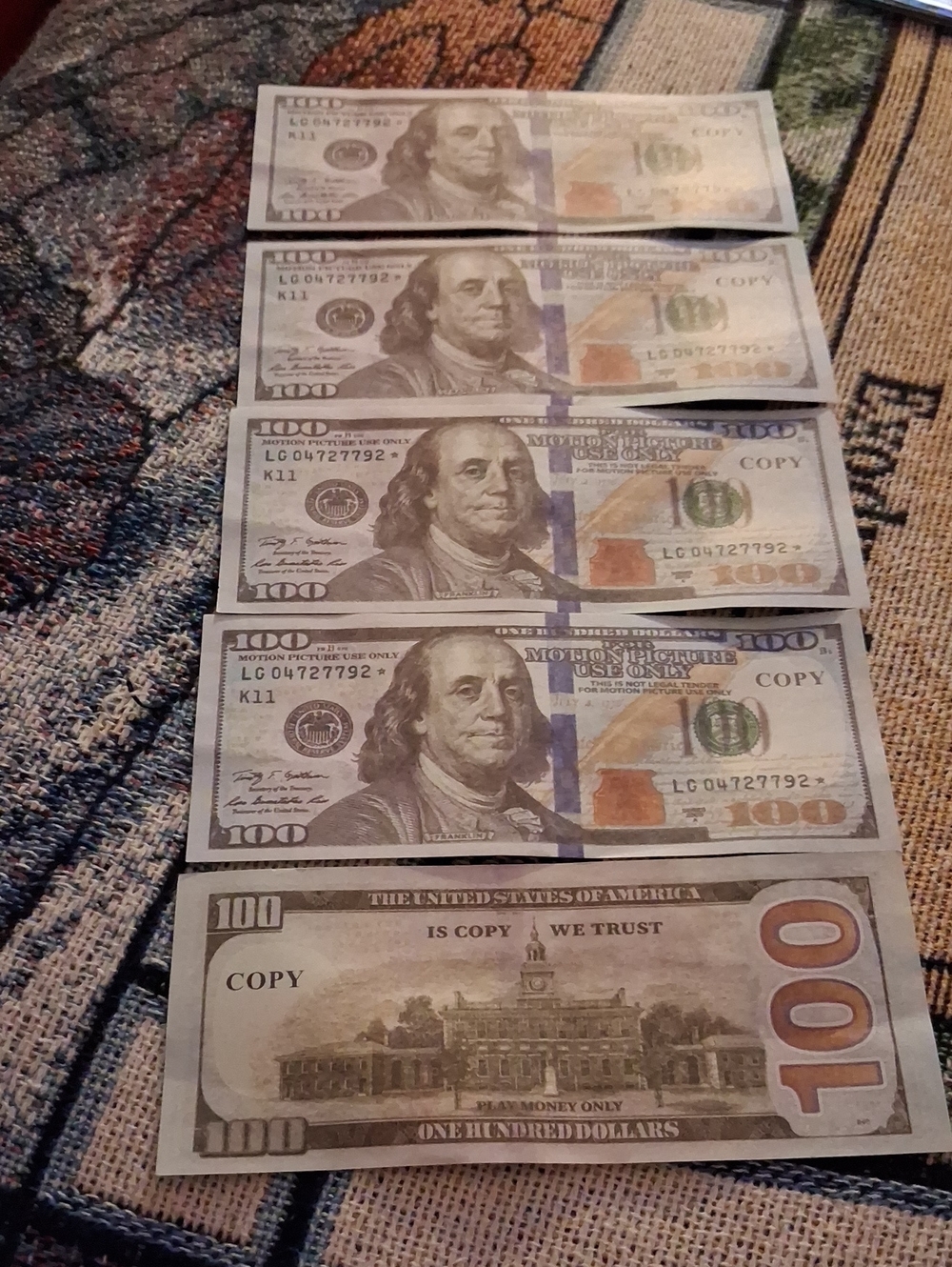 Decorative Home Art: 5 Prop 100 Bills